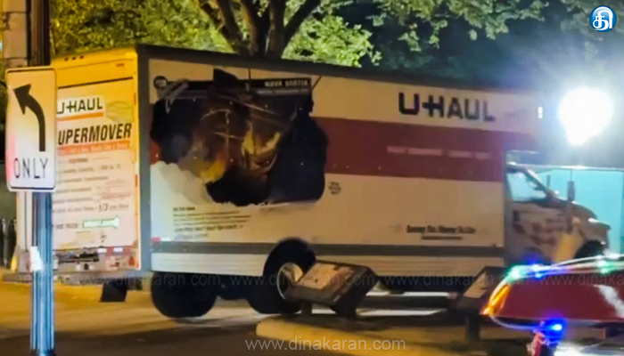 அமெரிக்க அதிபரின் வெள்ளை மாளிகை முன் உள்ள போலீஸ் தடுப்புகள் மீது லாரி மோதியதால் பரபரப்பு..!!