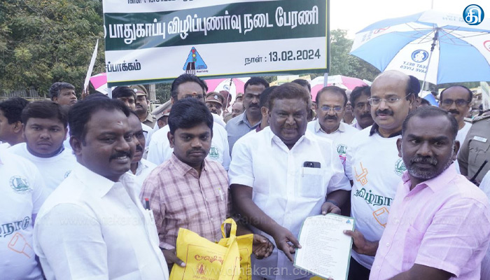 அமைச்சர் சிவசங்கர்–சாலை பாதுகாப்பு விழிப்புணர்வு நடைப்பயணத்தை தொடங்கி வைத்தார்..