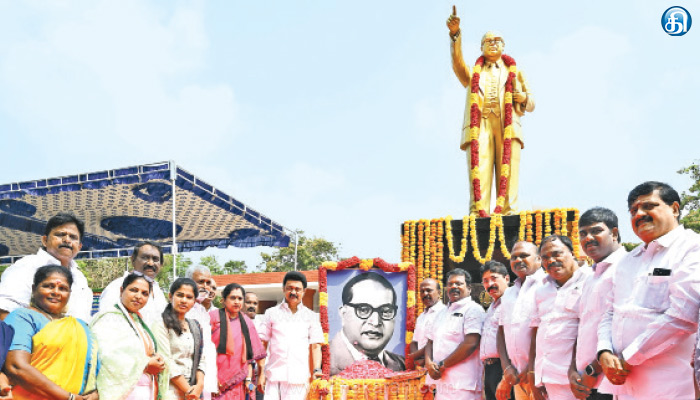 அம்பேத்கர் மணிமண்டபத்தில் முதல்வர் மு.க.ஸ்டாலின் மரியாதை….